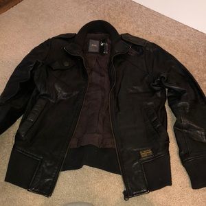 G Star black leather jacket size S